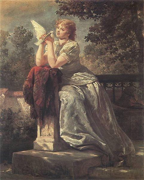 Wojciech Gerson Girl with a pigeon. Spain oil painting art